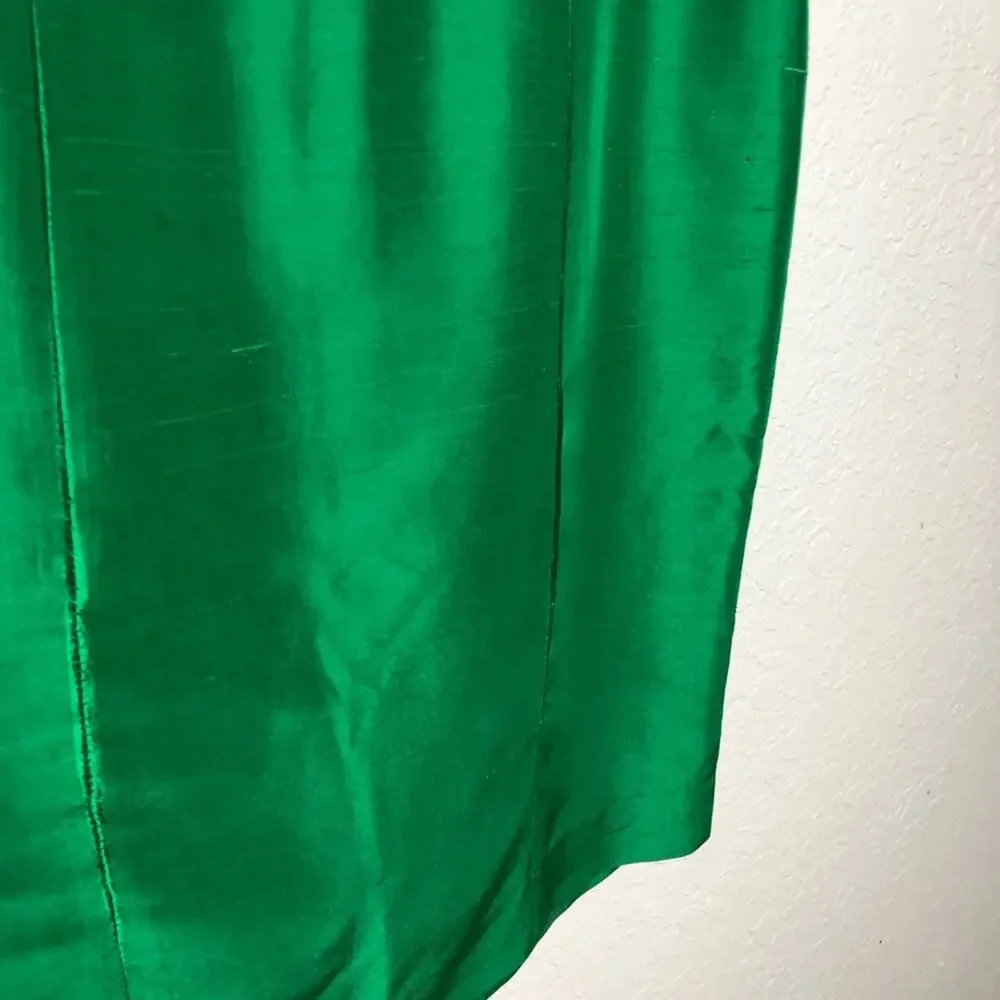 Hugo Buscati Collection green silk cap sleeve sheath dress size 4 holiday party